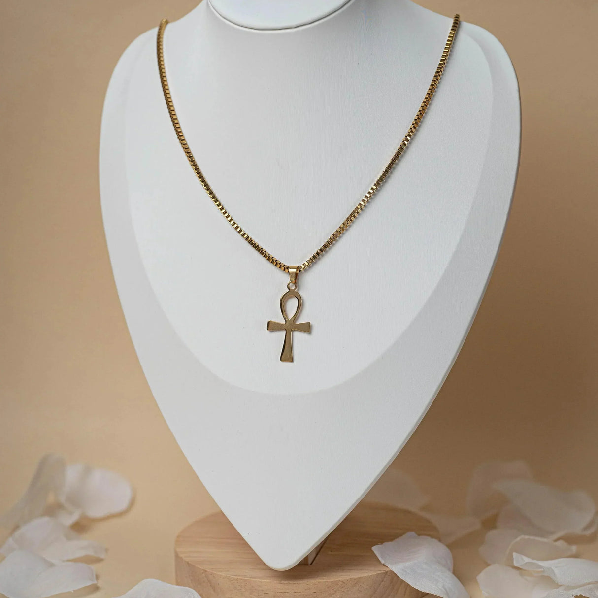 Collier croix chrétienne forme égyptienne or acier inoxydable homme