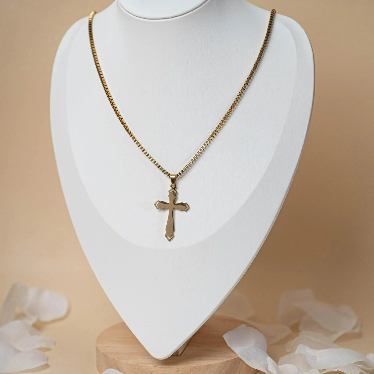 Collier croix chaine maille vénitienne or acier inoxydable homme