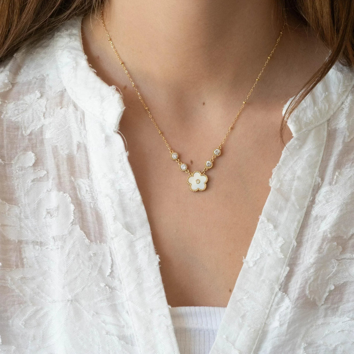 Collier trèfle or et blanc strass acier inoxydable femme Collier trèfle or et blanc strass acier inoxydable femme - Default Title | Creabibenval