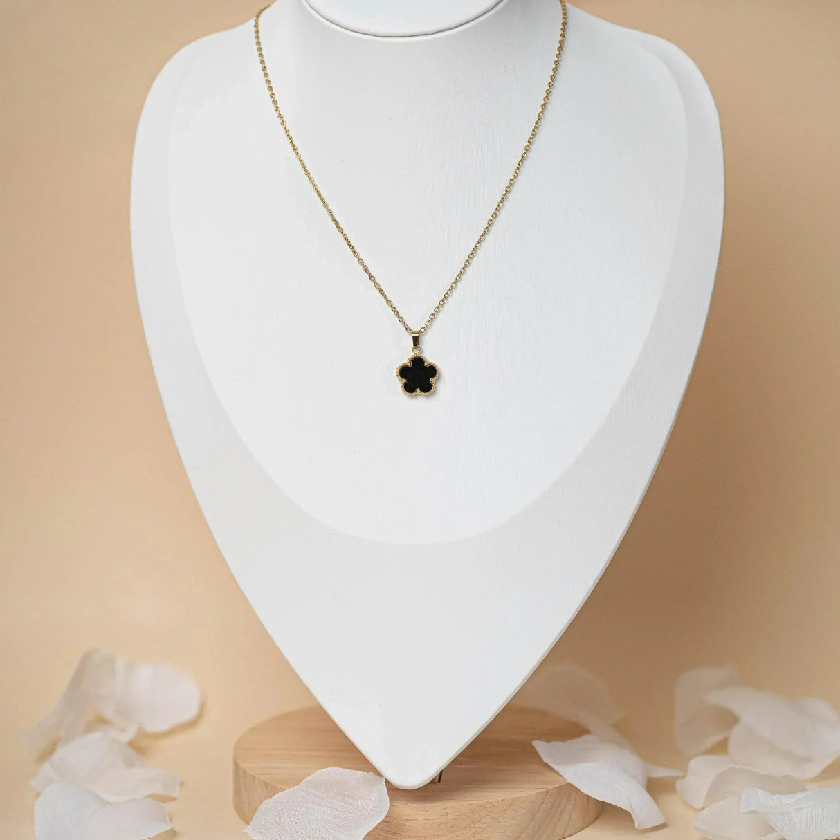 Collier trèfle en acier inoxydable nacre noir et or Collier trèfle en acier inoxydable nacre noir et or - Default Title | Creabibenval