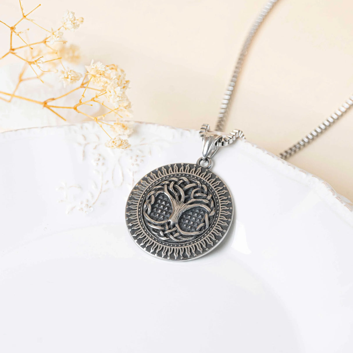 Collier arbre de vie maille vénitienne argent acier inoxydable homme Collier arbre de vie maille vénitienne argent acier inoxydable homme - Default Title | Creabibenval