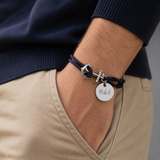 Bracelet Homme Ancre marine cordon personnalisé médaille gravée