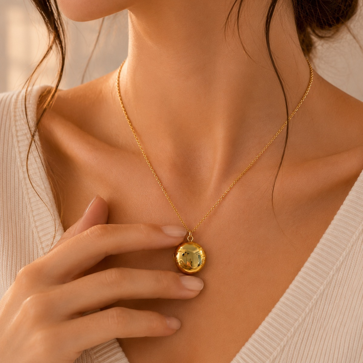 Collier photo personnalisé médaillon rond acier inoxydable