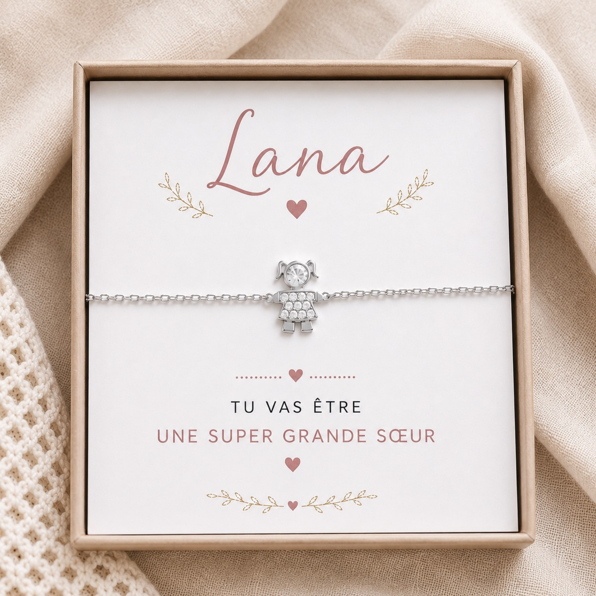 Annonce grossesse - Bracelet Grande Sœur – Bracelet Fille – Bijou Grande Sœur – Cadeau Personnalisé – Idée Cadeau Sœur - Coffret