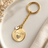 Porte-clés personnalisé médaille gravée coeur rouge