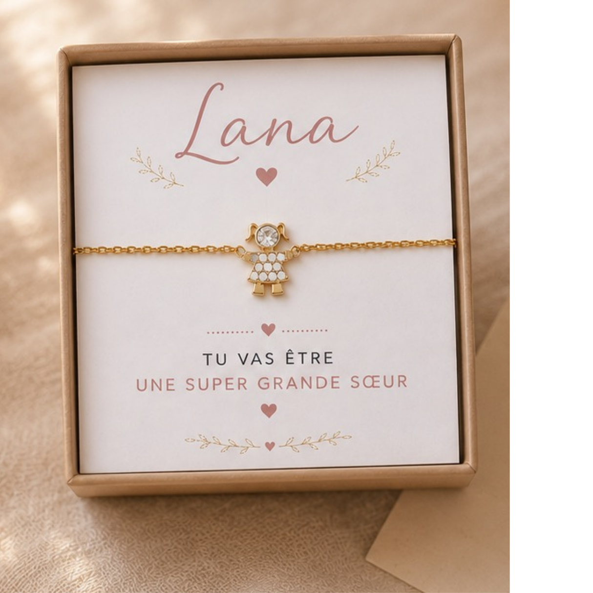 Annonce grossesse - Bracelet Grande Sœur – Bracelet Fille – Bijou Grande Sœur – Cadeau Personnalisé – Idée Cadeau Sœur - Coffret
