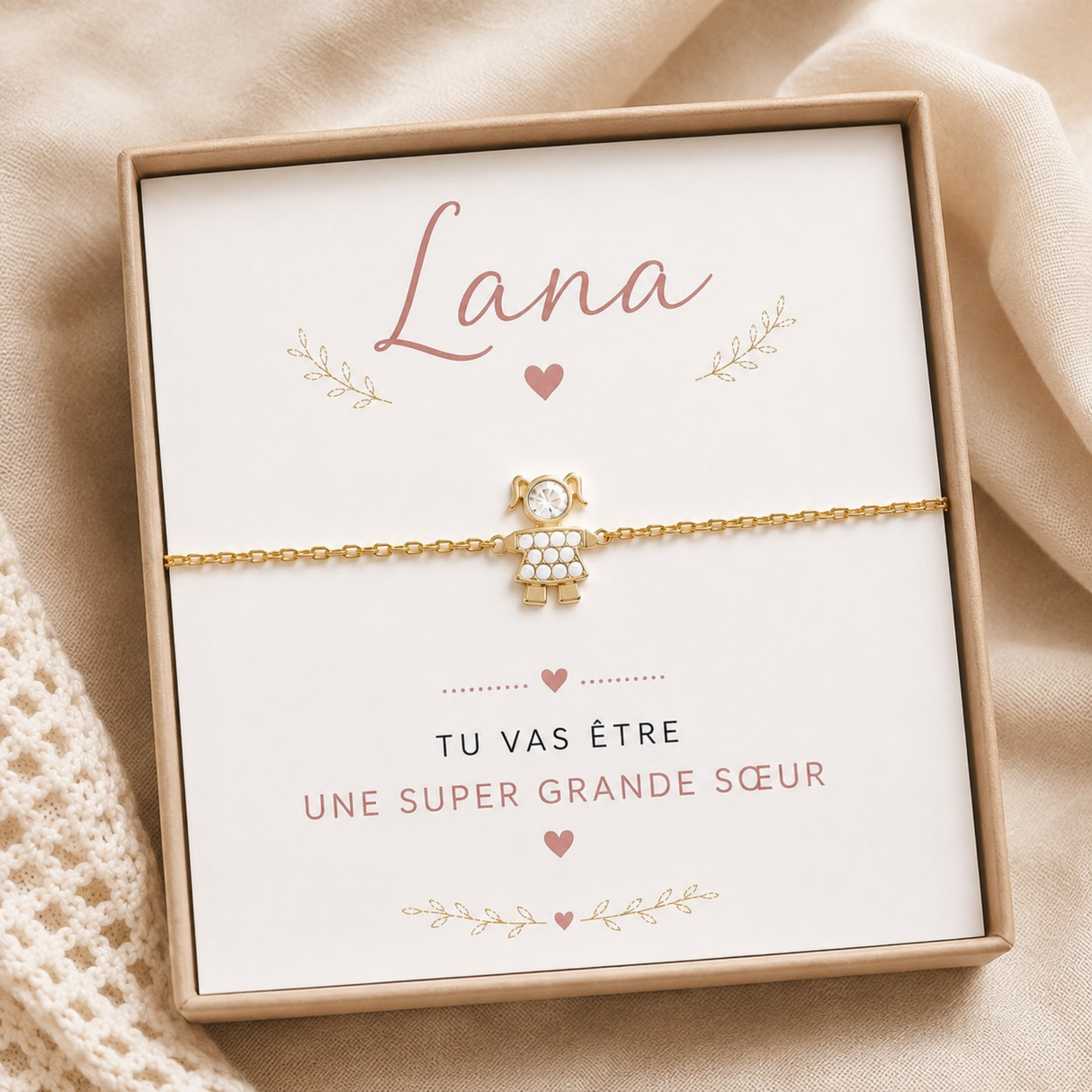Annonce grossesse - Bracelet Grande Sœur – Bracelet Fille – Bijou Grande Sœur – Cadeau Personnalisé – Idée Cadeau Sœur - Coffret
