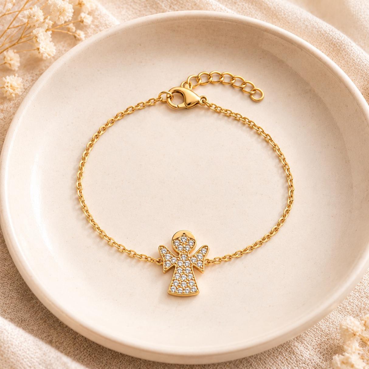 Bracelet Ange Baptême Fille Doré ou Argenté– Bracelet Enfant Acier Inoxydable – Cadeau Baptême – Bijou Communion – Idée cadeau coffret