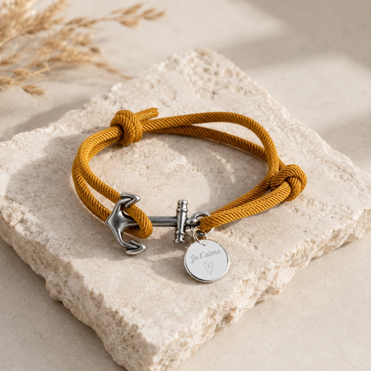 Bracelet Homme Ancre marine cordon personnalisé médaille gravée