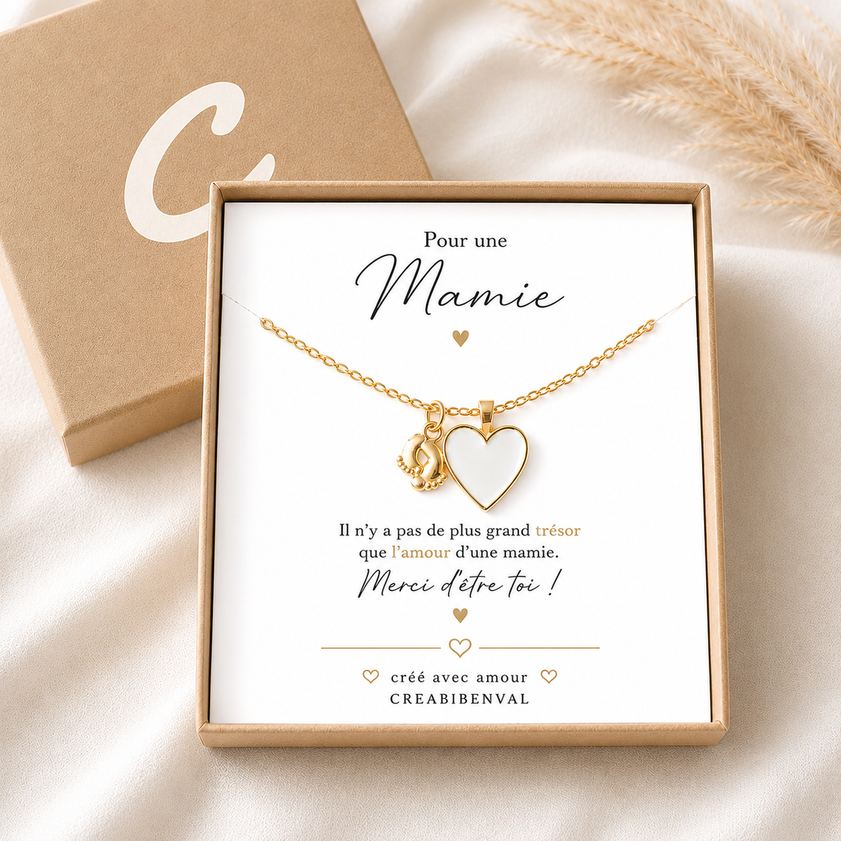 Annonce Grossesse Mamie, Cadeau Future Mamie, Bracelet Mamie, Coffret Cadeau Mamie, Bracelet Cœur Blanc, Annonce Naissance