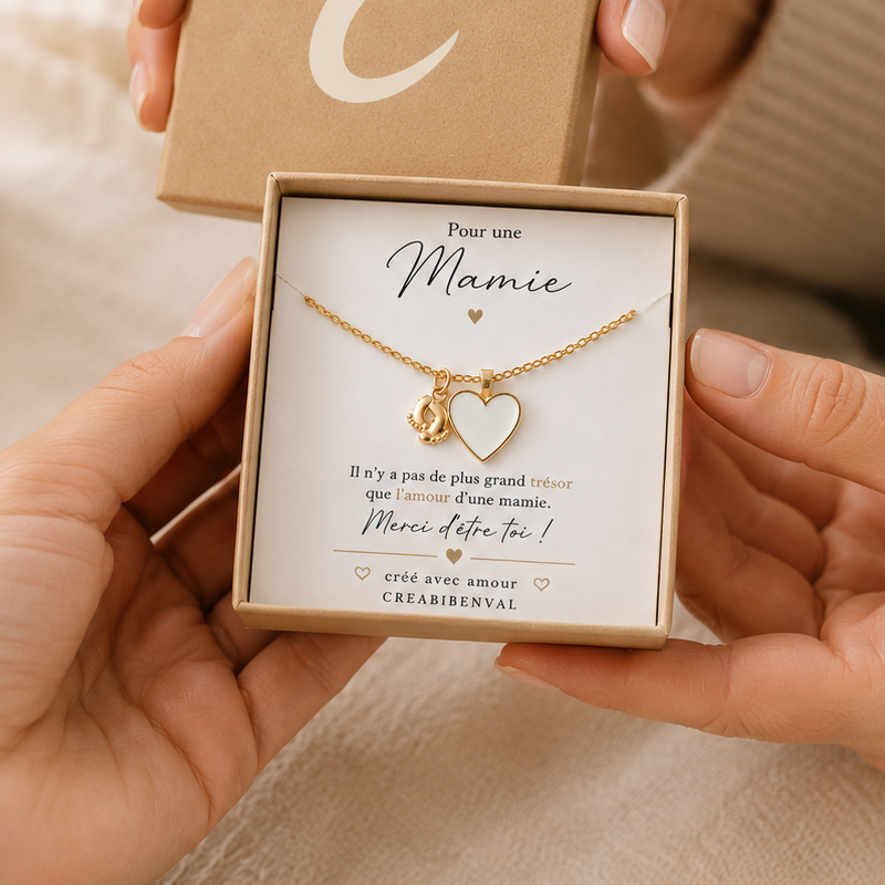 Annonce Grossesse Mamie, Cadeau Future Mamie, Bracelet Mamie, Coffret Cadeau Mamie, Bracelet Cœur Blanc, Annonce Naissance