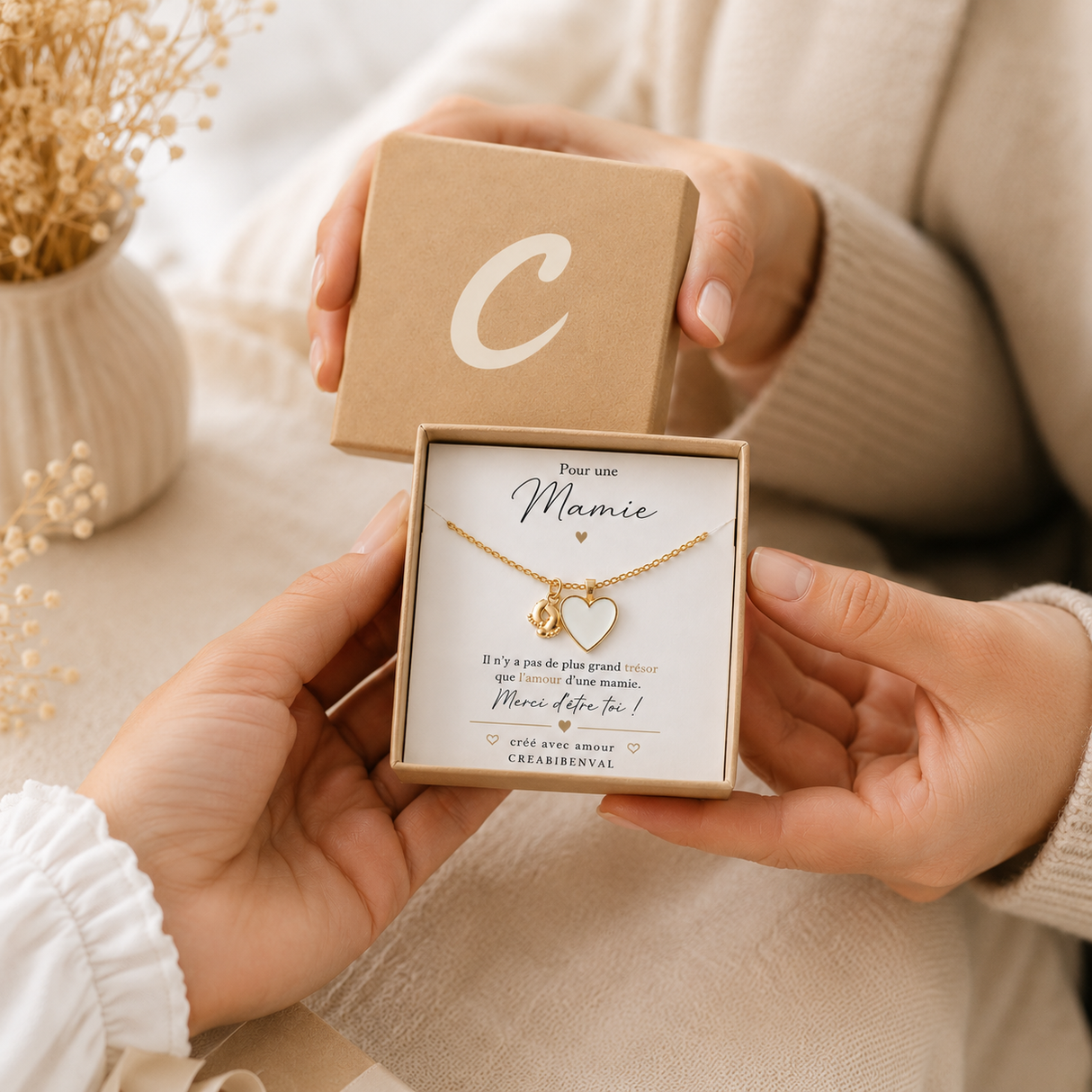 Annonce Grossesse Mamie, Cadeau Future Mamie, Bracelet Mamie, Coffret Cadeau Mamie, Bracelet Cœur Blanc, Annonce Naissance