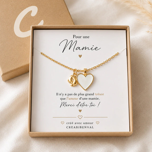 Annonce Grossesse Mamie, Cadeau Future Mamie, Bracelet Mamie, Coffret Cadeau Mamie, Bracelet Cœur Blanc, Annonce Naissance