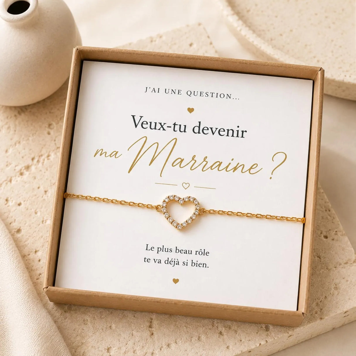 Annonce grossesse - Bracelet Marraine – Veux-tu devenir ma Marraine ?  – Bracelet cœur strass – Coffret personnalisé
