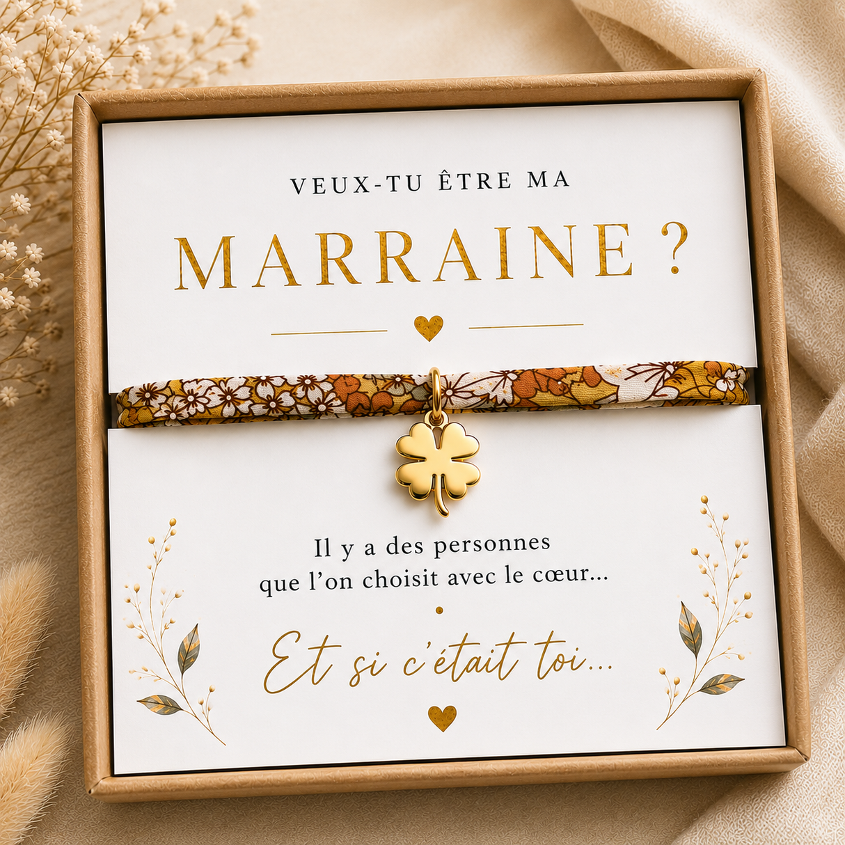 Annonce grossesse Marraine, Bracelet à personnalisé Marraine liberty trèfle , Bracelet annonce naissance, Cadeau de demande Marraine