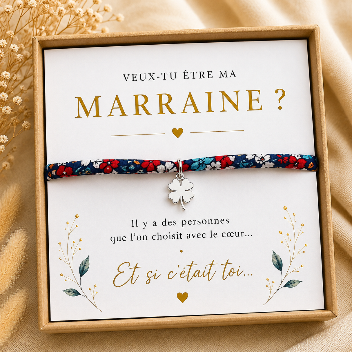 Annonce grossesse Marraine, Bracelet à personnalisé Marraine liberty trèfle , Bracelet annonce naissance, Cadeau de demande Marraine