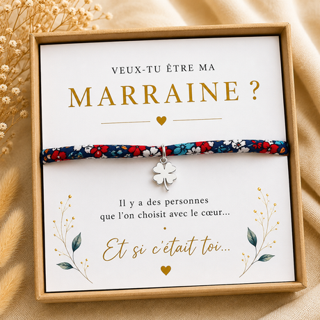 Annonce grossesse Marraine, Bracelet à personnalisé Marraine liberty trèfle , Bracelet annonce naissance, Cadeau de demande Marraine
