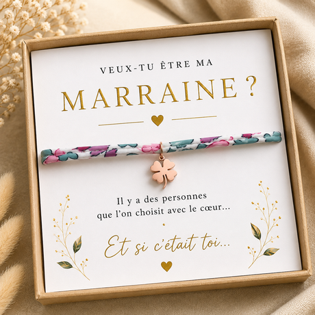 Annonce grossesse Marraine, Bracelet à personnalisé Marraine liberty trèfle , Bracelet annonce naissance, Cadeau de demande Marraine