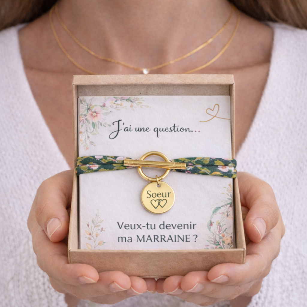 Annonce grossesse Marraine, Bracelet à personnalisé gravé Marraine liberty, Bracelet annonce naissance, Cadeau de demande Marraine
