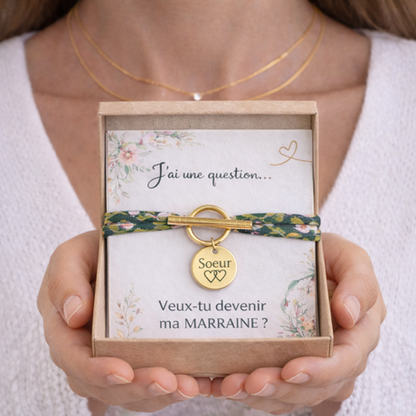 Annonce grossesse Marraine, Bracelet à personnalisé gravé Marraine liberty, Bracelet annonce naissance, Cadeau de demande Marraine