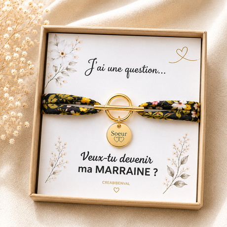 Annonce grossesse Marraine, Bracelet à personnalisé gravé Marraine liberty, Bracelet annonce naissance, Cadeau de demande Marraine