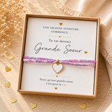 Annonce grossesse soeur - Bracelet future grande soeur – Cœur Émaillé sur Bracelet Liberty - Coffret cadeau