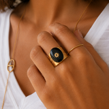 Bague avec pierre naturelle et étoile en acier inoxydable