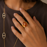 Bague avec pierre naturelle et étoile en acier inoxydable