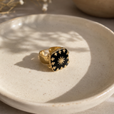 Bague émaillé pierre carré en acier inoxydable
