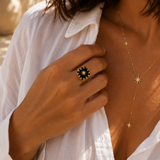Bague émaillé pierre carré en acier inoxydable