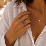 Bague émaillé pierre carré en acier inoxydable