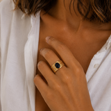 Bague réglable avec pierre naturelle anneau épais avec pierre naturelle ovale en acier inoxydable