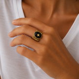 Bague réglable avec pierre naturelle et étoile en acier inoxydable