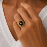 Bague réglable avec pierre naturelle et étoile en acier inoxydable