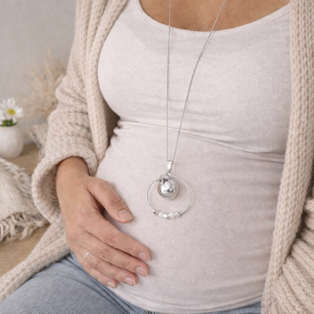 Bola de grossesse argenté  lisse anneau perle hématite breloque étoile