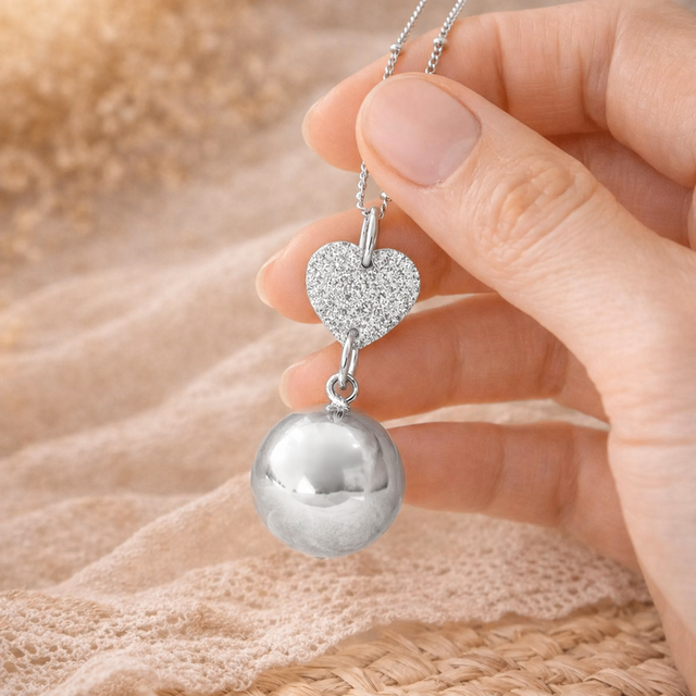 Bola de grossesse argenté lisse breloque coeur acrylique pailleté