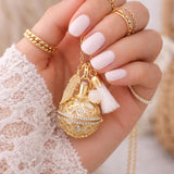 Bola de grossesse doré cage strass plumpe pompon perle pierre de lune 