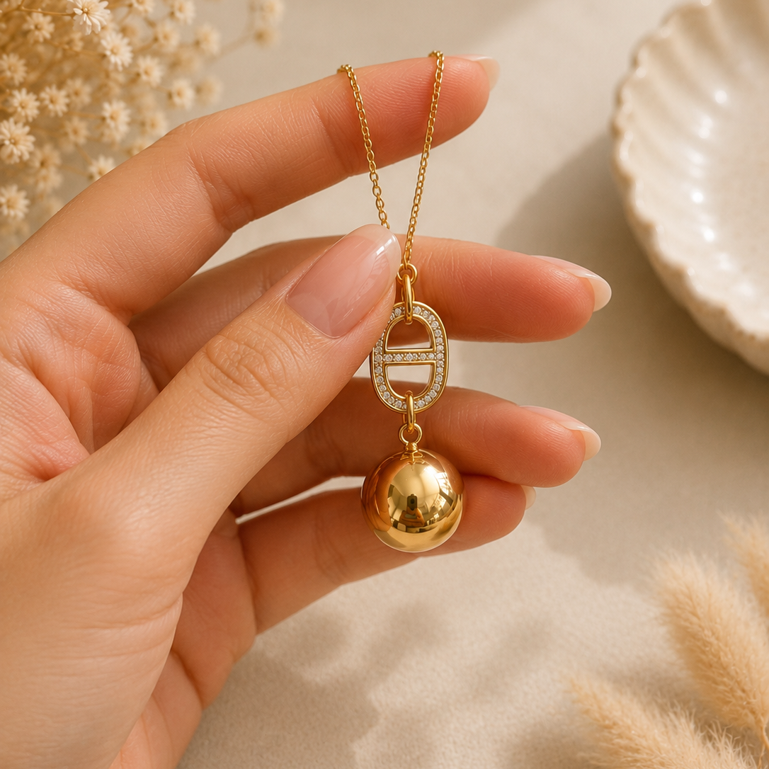 Bola de grossesse doré lisse connecteur strass marine
