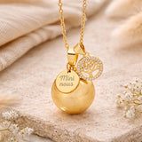 Bola de grossesse doré lisse médaille à graver arbre de vie strass