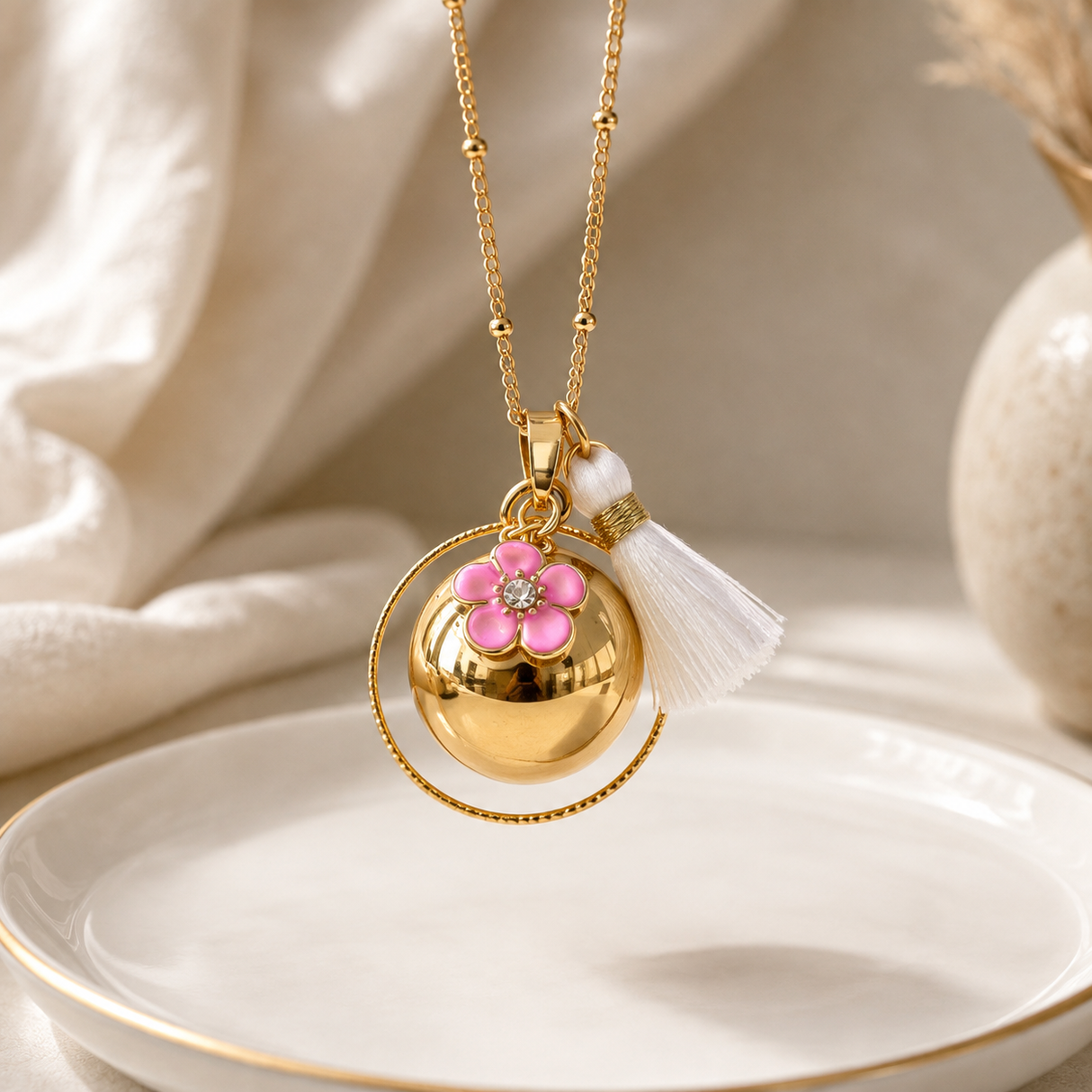Bola de grossesse doré personnalisable – Collier femme enceinte avec pendentifs au choix
