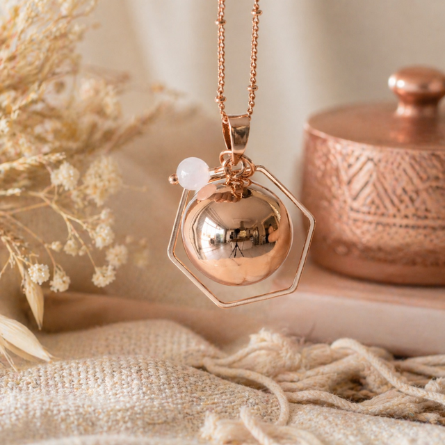 Bola de grossesse doré rose anneau hexagone perle quartz rose