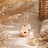 Bola de grossesse doré rose lisse coeur quartz rose médaille à gravée