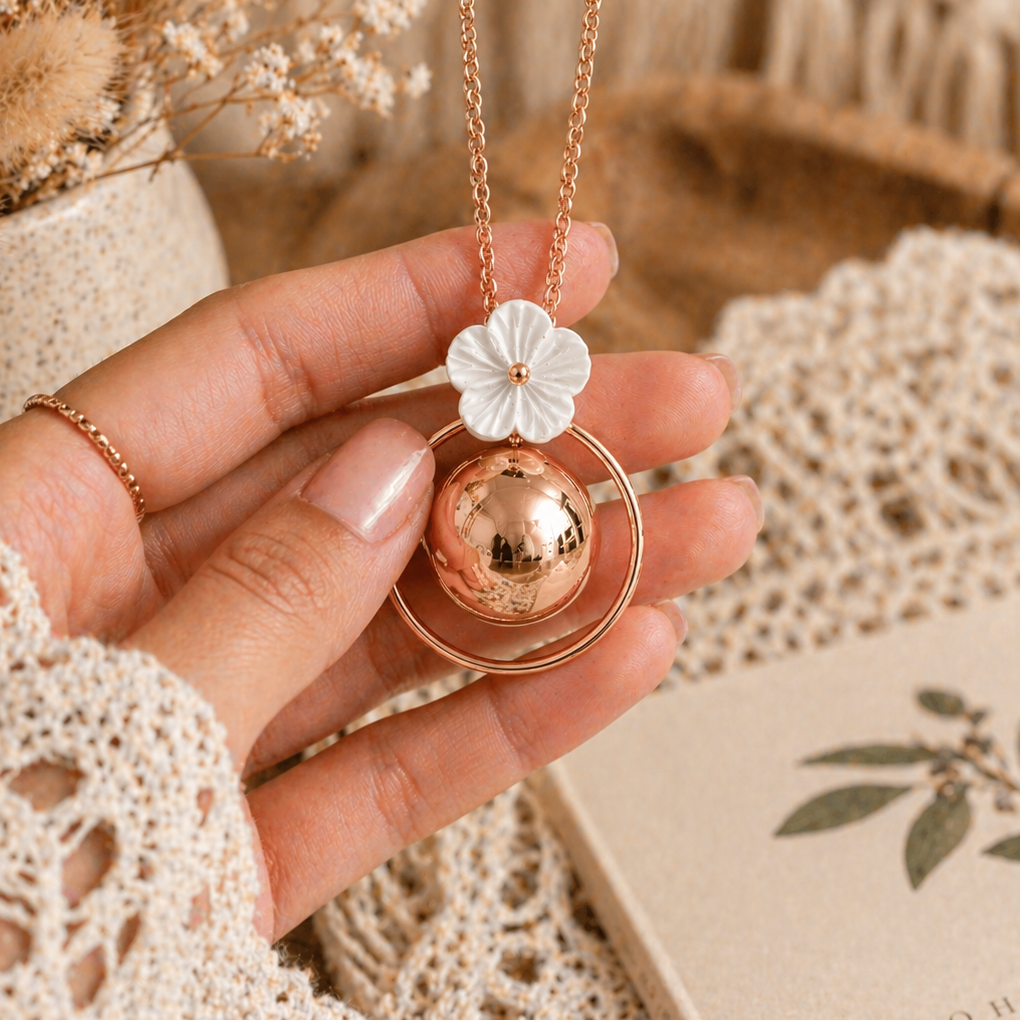 Bola de grossesse doré rose lisse fleur nacre anneau