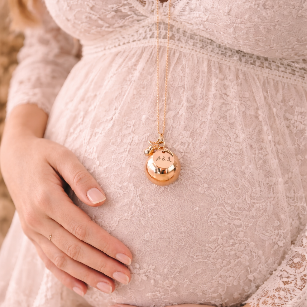 Bola de grossesse doré rose lisse médaille à graver pendentif tétine