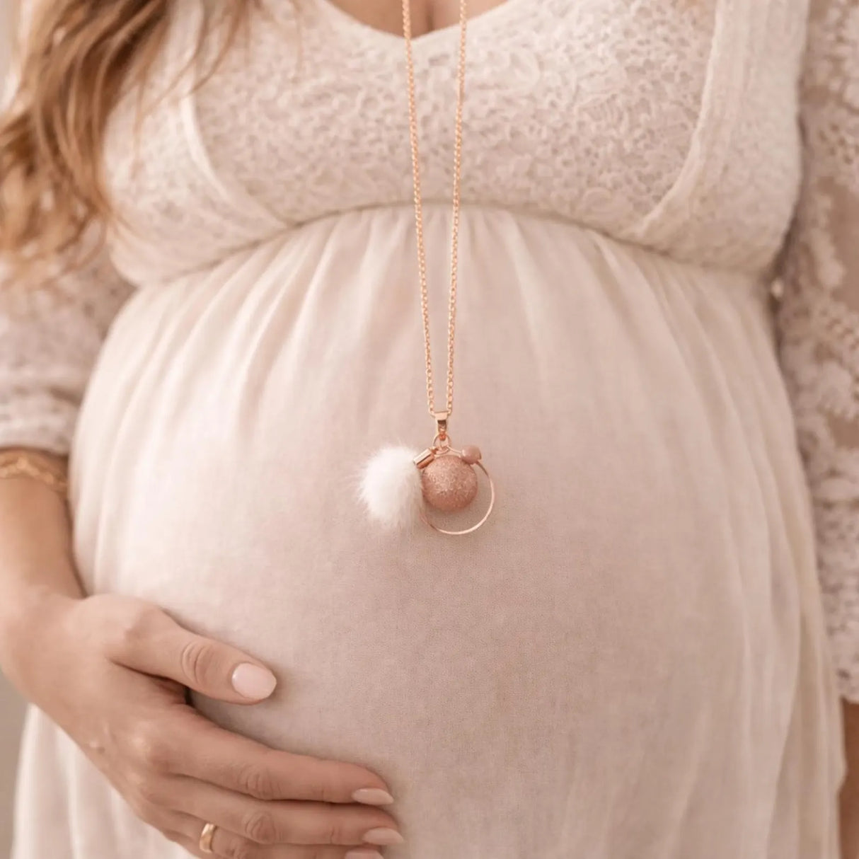Bola de grossesse doré rose sablé breloques perle pierre du soleil pompon froufrou anneau