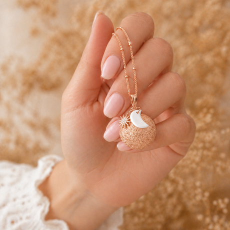 Bola de grossesse doré rose sablé breloques soleil zircon et lune nacre