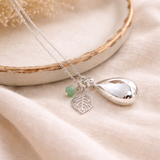Bola de grossesse goutte argenté lisse pendentif feuille et perle aventurine