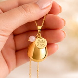 Bola de grossesse goutte doré lisse médaille à graver perle quartz rose