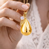 Bola de grossesse goutte doré lisse pendentif feuille et perle pierre de lune