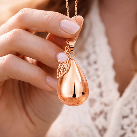 Bola de grossesse goutte doré rose lisse pendentif feuille et perle pierre de lune